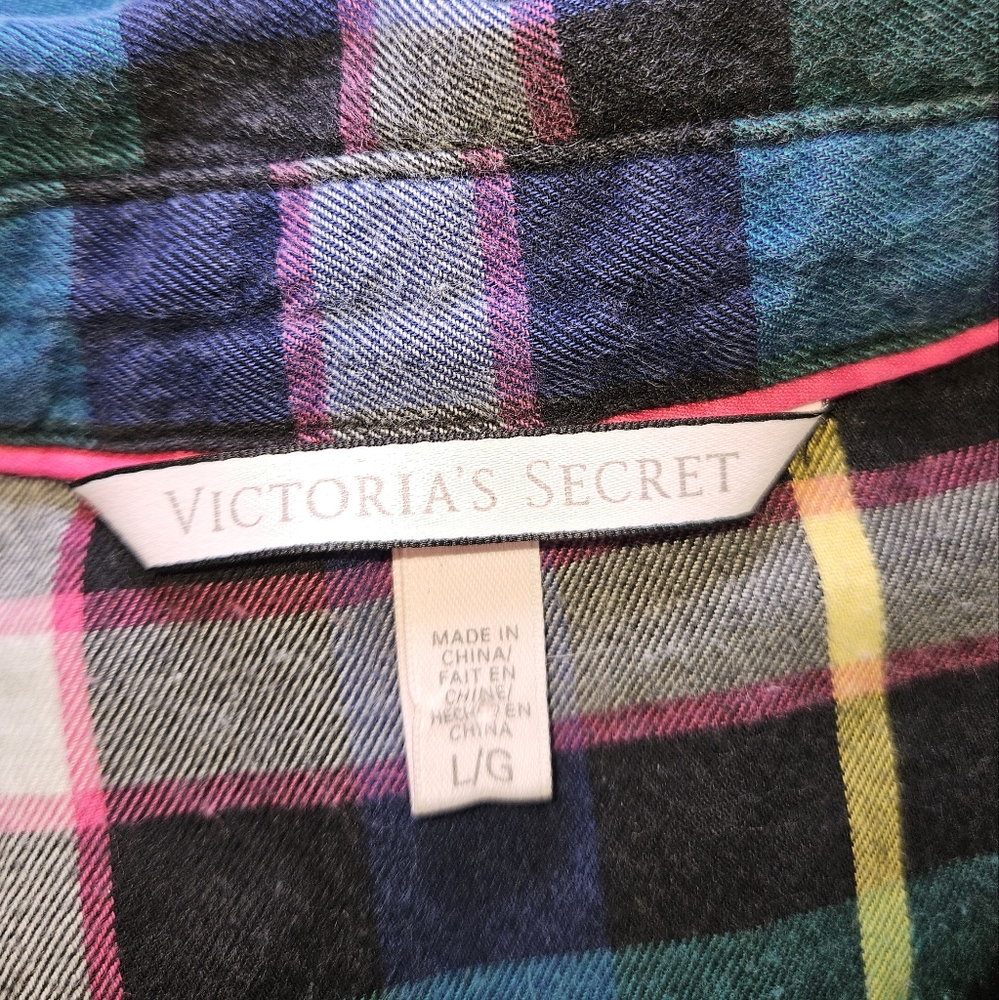 Victoria's Secret green purple blue pink plaid flannel pajamas Womens Large - Picture 4 of 5